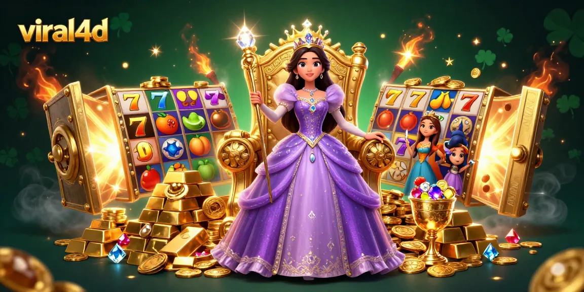 Play slots at viral4d with a fairy-tale princess in a lavish casino scene.