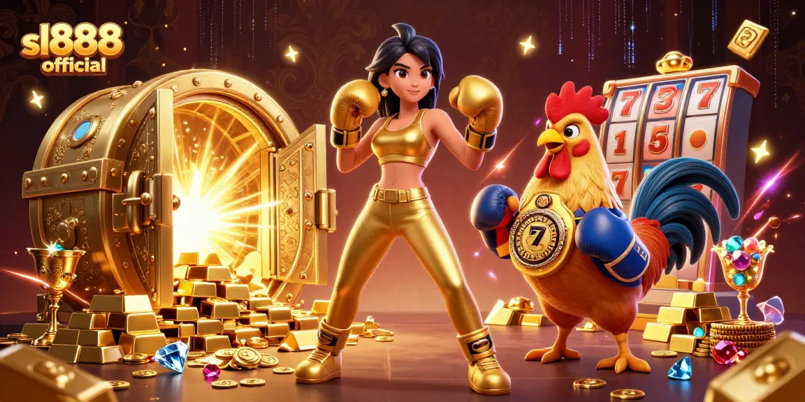 Engage with sl888 official by immersing in thrilling slots and jackpot action in this vibrant illustration.