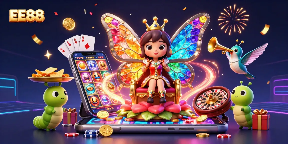 Experience thrilling gameplay with EE88's vibrant 3D casino illustration showcasing excitement and games!