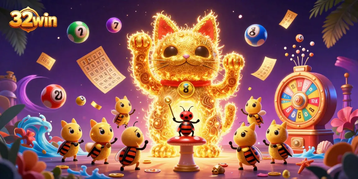 Experience thrilling games with 32win's vibrant lucky cat and dynamic casino elements.