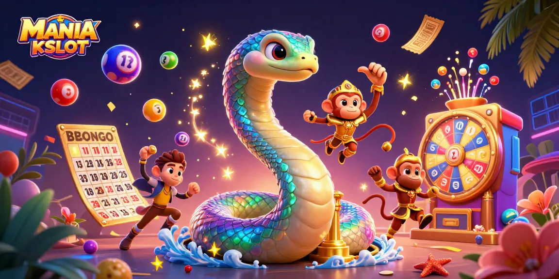 Enhance winning strategies with MANIAKSLOT's vibrant slots scene featuring a rainbow serpent and lively game elements.