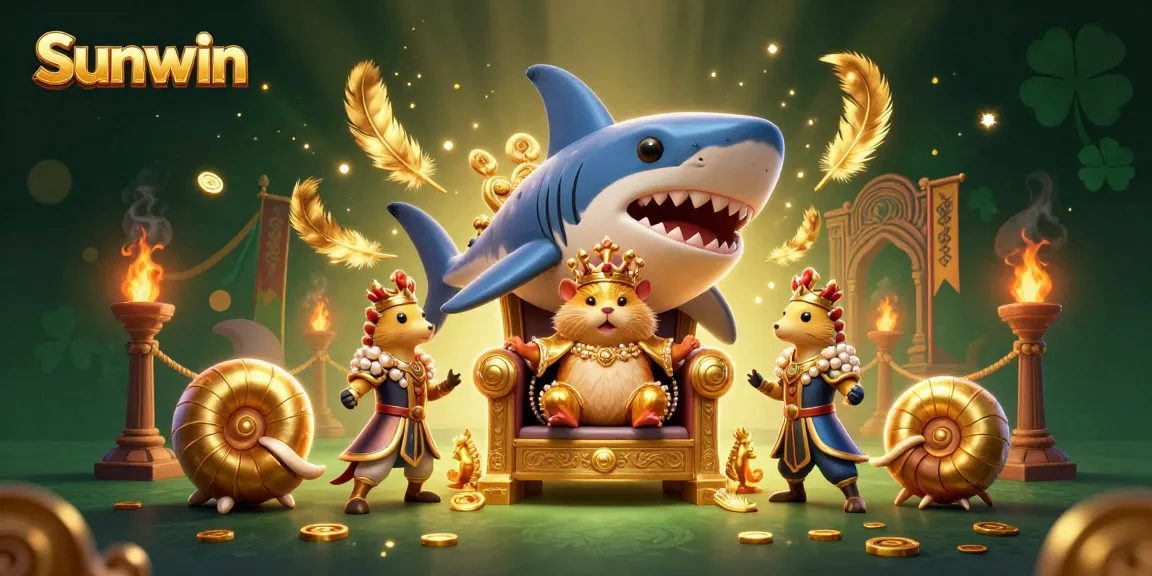 Sunwin casino illustration featuring a fierce hamster king amidst gold coins and betting tokens.